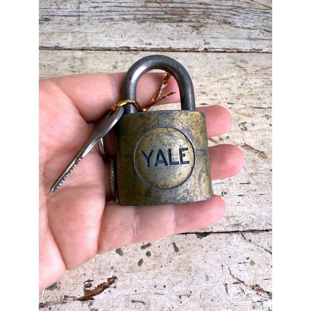 Vintage Yale Brass Padlock with Key Antique Industrial Security Lock 3 Inch - Picture 3 of 6